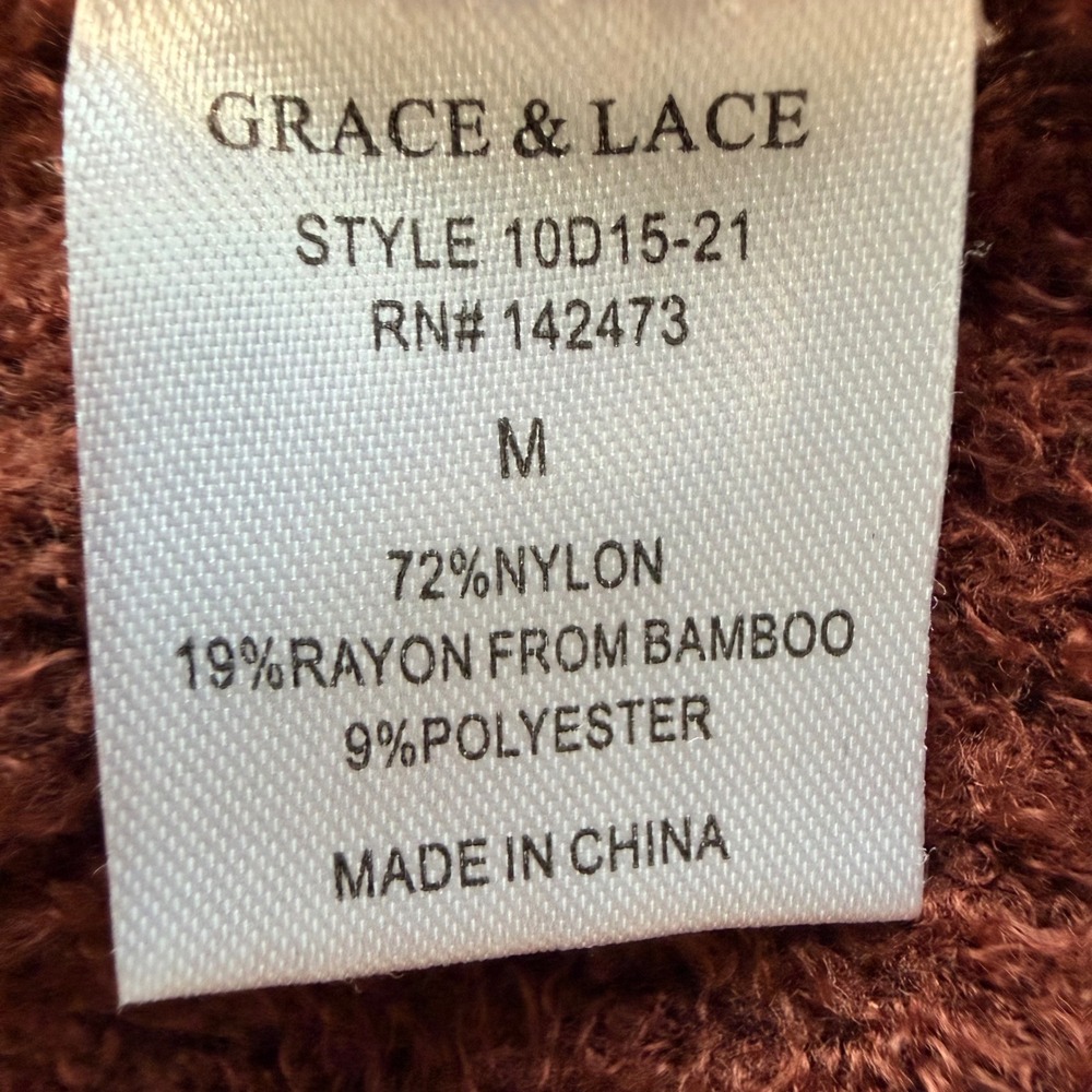 Grace & Lace Rust Brown Bamboo Knit Open Front Cardigan Pockets 10D15-21 Medium - Picture 5 of 9